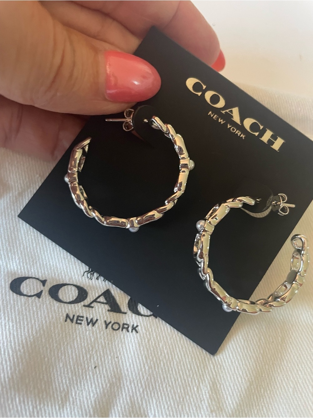 Coach Polished Silver Chain-Link Hoop Earrings